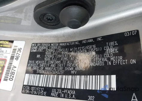 2007 Toyota Sienna Le from USA, damaged, VIN 5TDZK23C57S045297